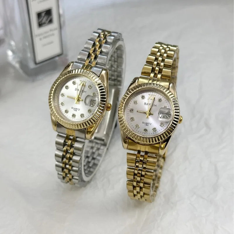 Women's Golden Steel Watch — Diamond Fashion Luxury Quartz Wristwatch — view 2 of watches