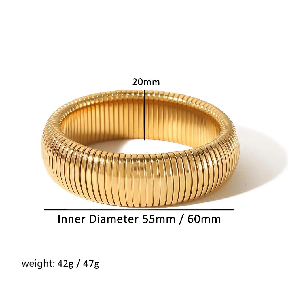 Women's 304L Steel Elastic Bracelet — 18K Gold Plated Chunky Punk Bangle Jewelry — view 12 of jewelry