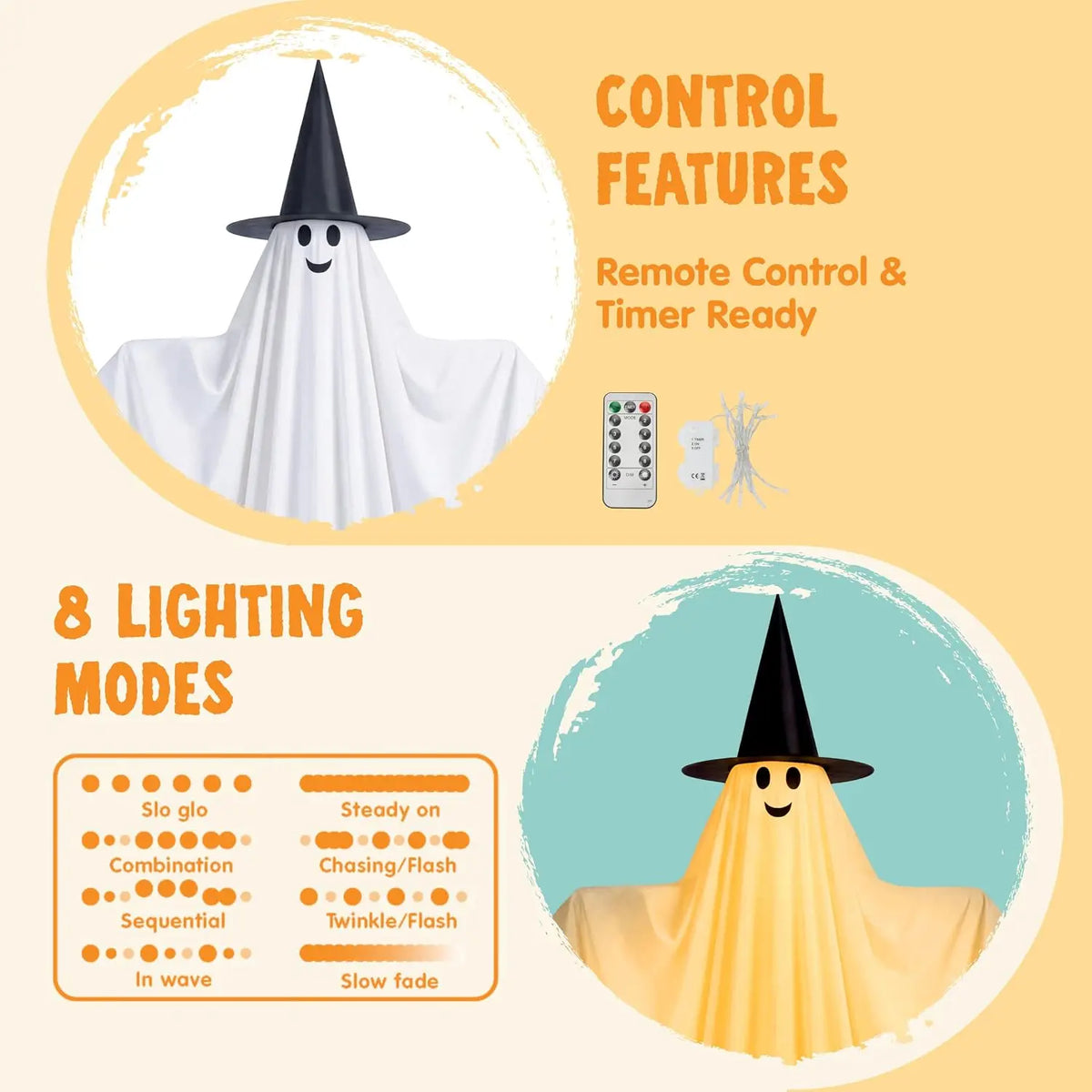 Outdoor Halloween Ghost Decorations, 55" Standing Ghost & 23" Dog Set — product photo 3