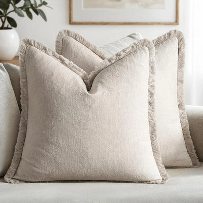 Linen Fringe Throw Pillow Cover — Boho Farmhouse Tasseled Accent Cushion Case — view 1 of cushion covers & pillow cases