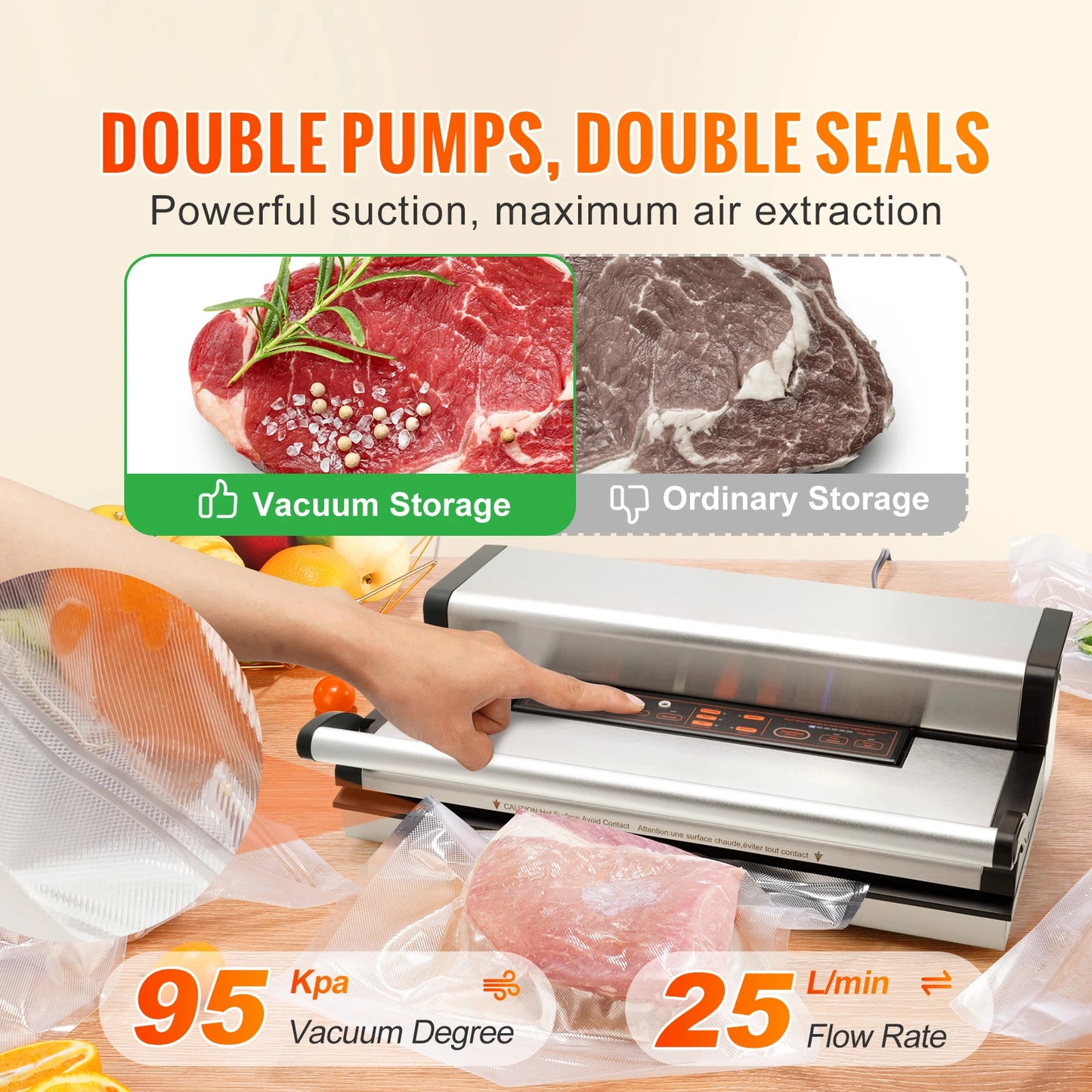 SucceBuy Commercial Vacuum Sealer Machine – Automatic Food Packaging with Bag Roll Storage & Cutter