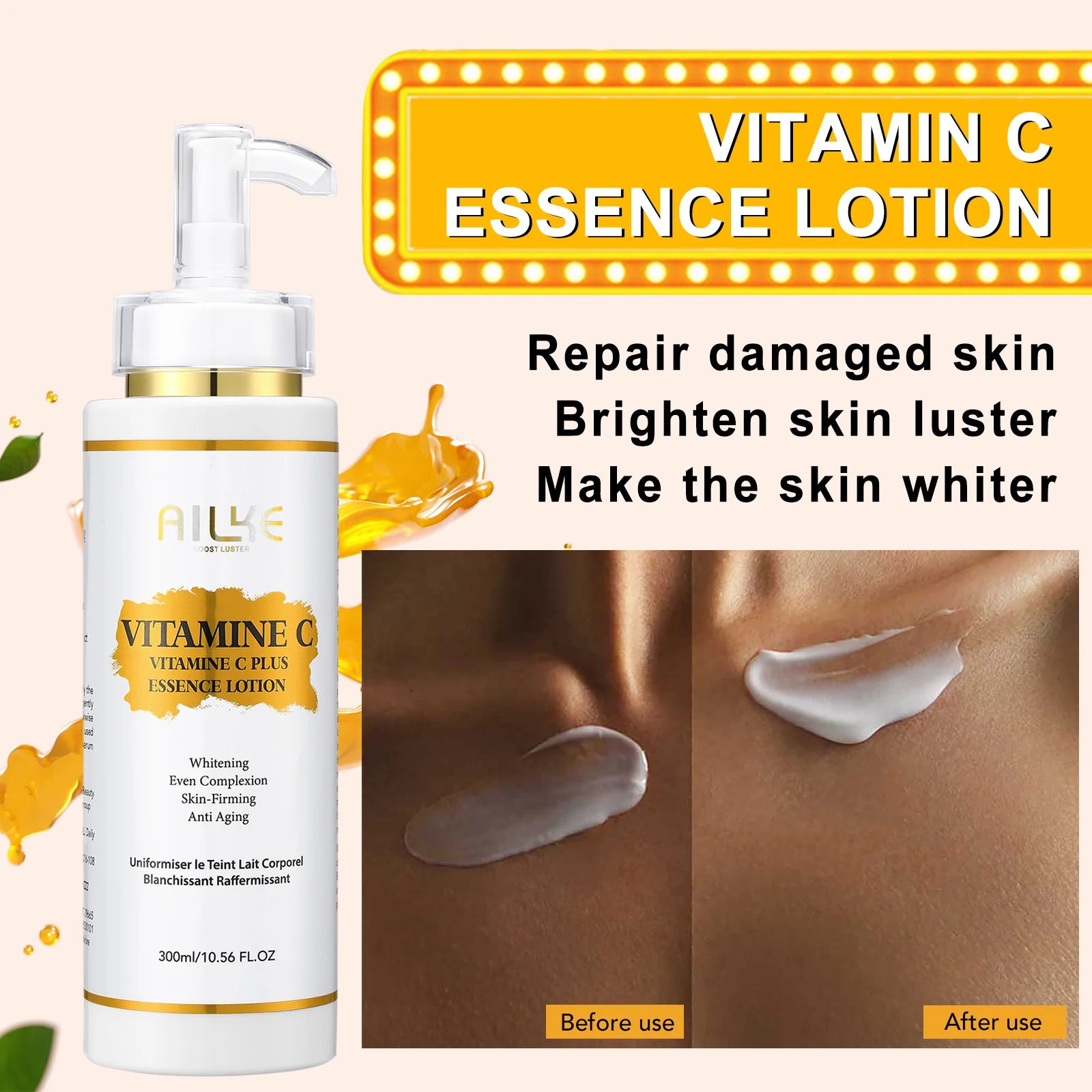AILKE Brightening Body Lotion — Vitamin C + Hyaluronic Acid for Even Skin Tone