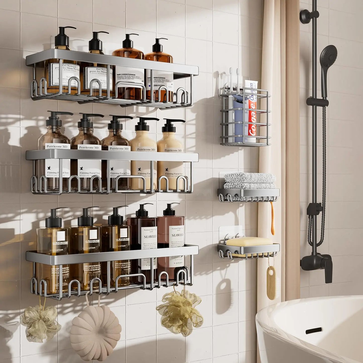6-Pack Adhesive Shower Caddy Organizer Rack, No-Drill Install — view 11 of bath & towels