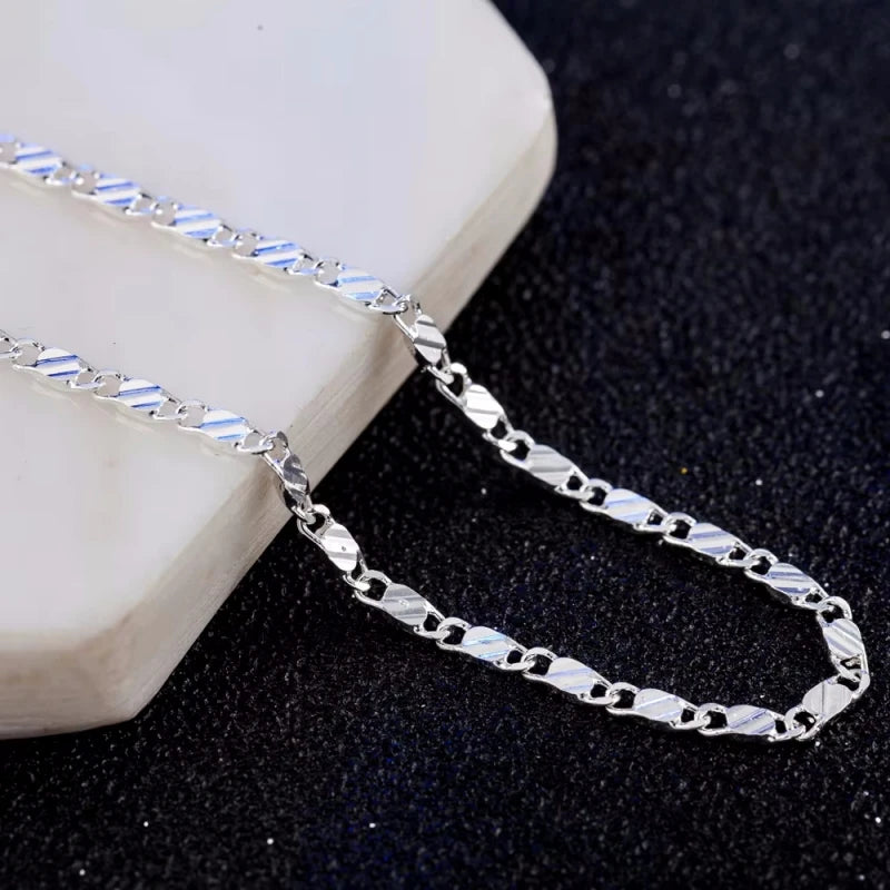 Unisex 925 Sterling Silver Flat Clavicle Chain Necklace — 2mm Luxury Jewelry — view 2 of jewelry