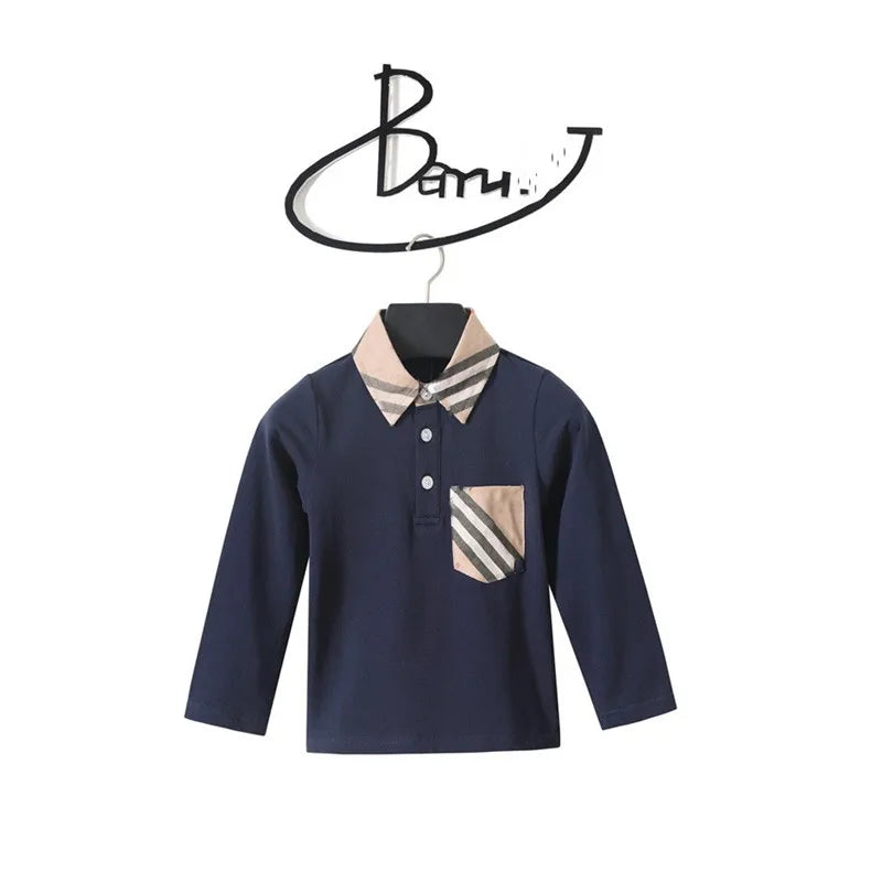 Baby Boys’ Long Sleeve Cartoon T-Shirt – Striped Pocket Casual Top for Autumn & Spring