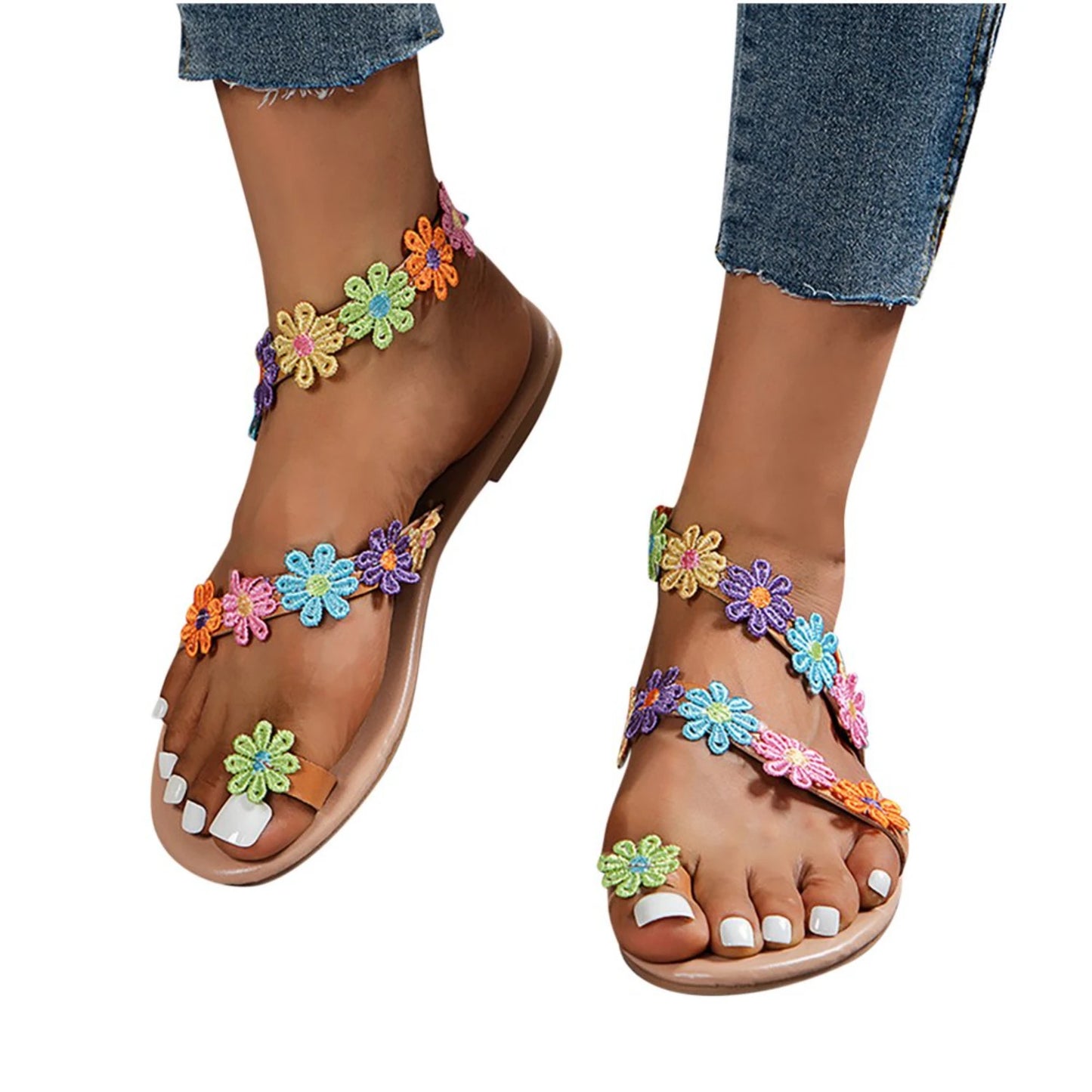 Bohemian Beaded Flip-Flops — Hand-Beaded Floral Thong Sandals — view 3 of sandals & slides