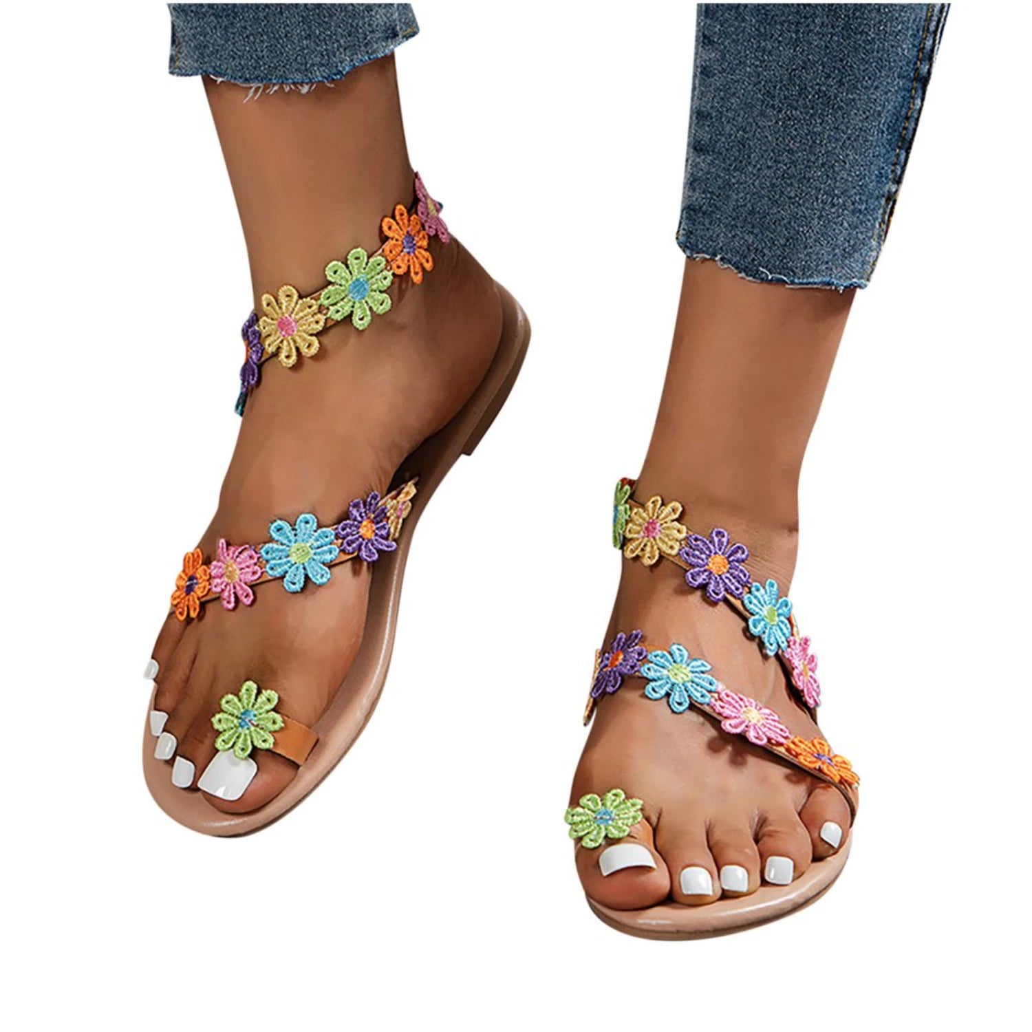 Bohemian Beaded Flip-Flops — Hand-Beaded Floral Thong Sandals — view 3 of sandals & slides