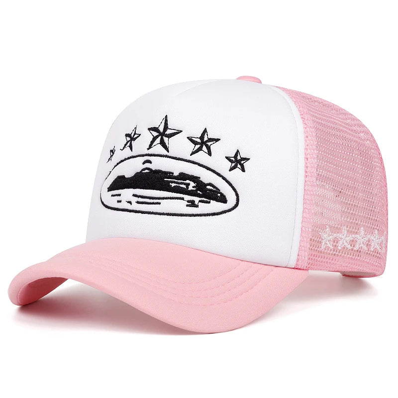Five-Star Mesh Trucker Hat — Hip-Hop Streetwear Rugged Outdoor Cycling Skateboard Cap Men's — view 5 of hats & caps