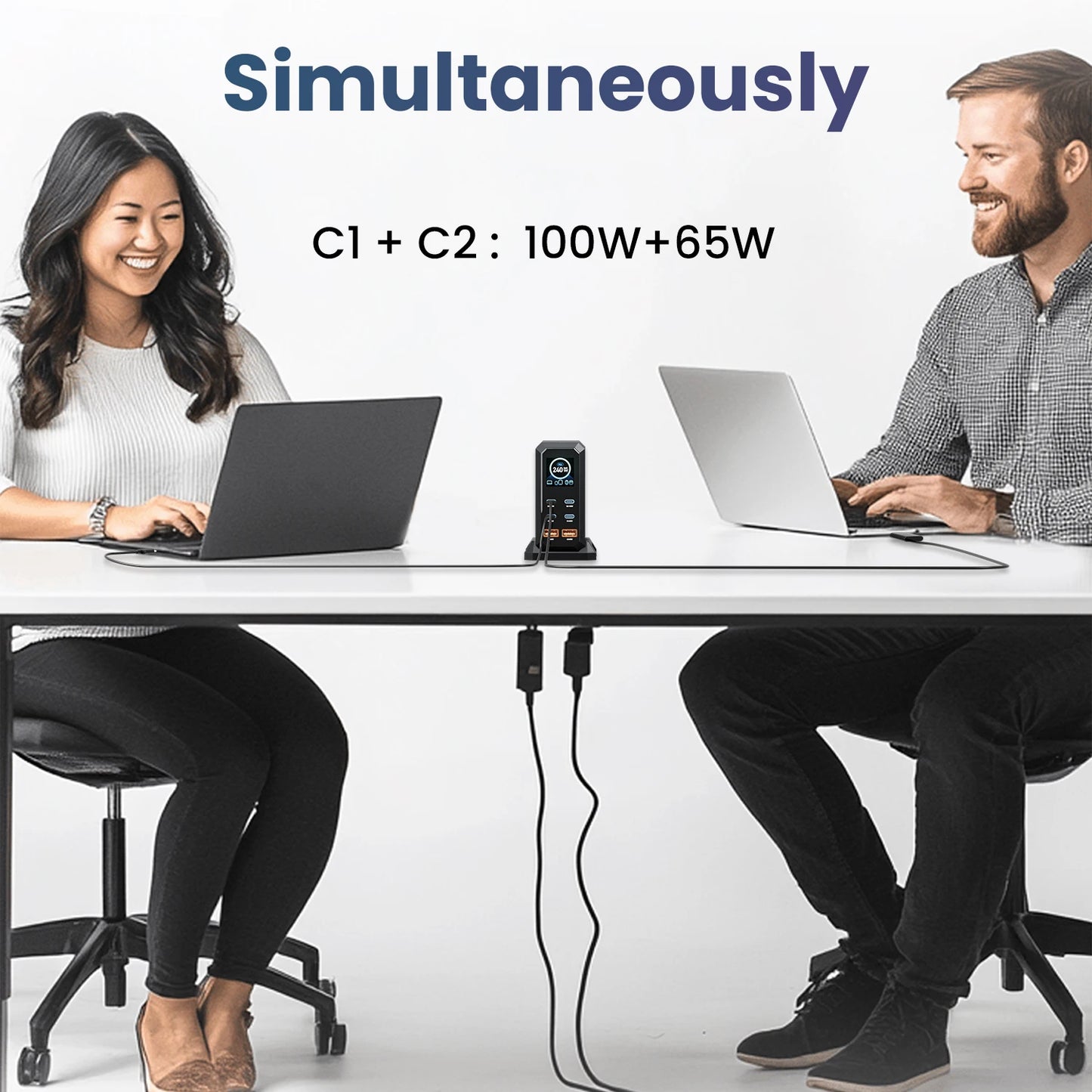 ASOMETECH 240W GaN 6-in-1 Charging Station — 140W PD3.1 Desktop MacBook Hub — view 2 of chargers & cables