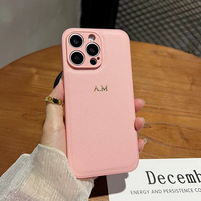 Personalized Gold Initial Leather Case for iPhone 11–17 Pro Max Custom Name — view 18 of phone cases