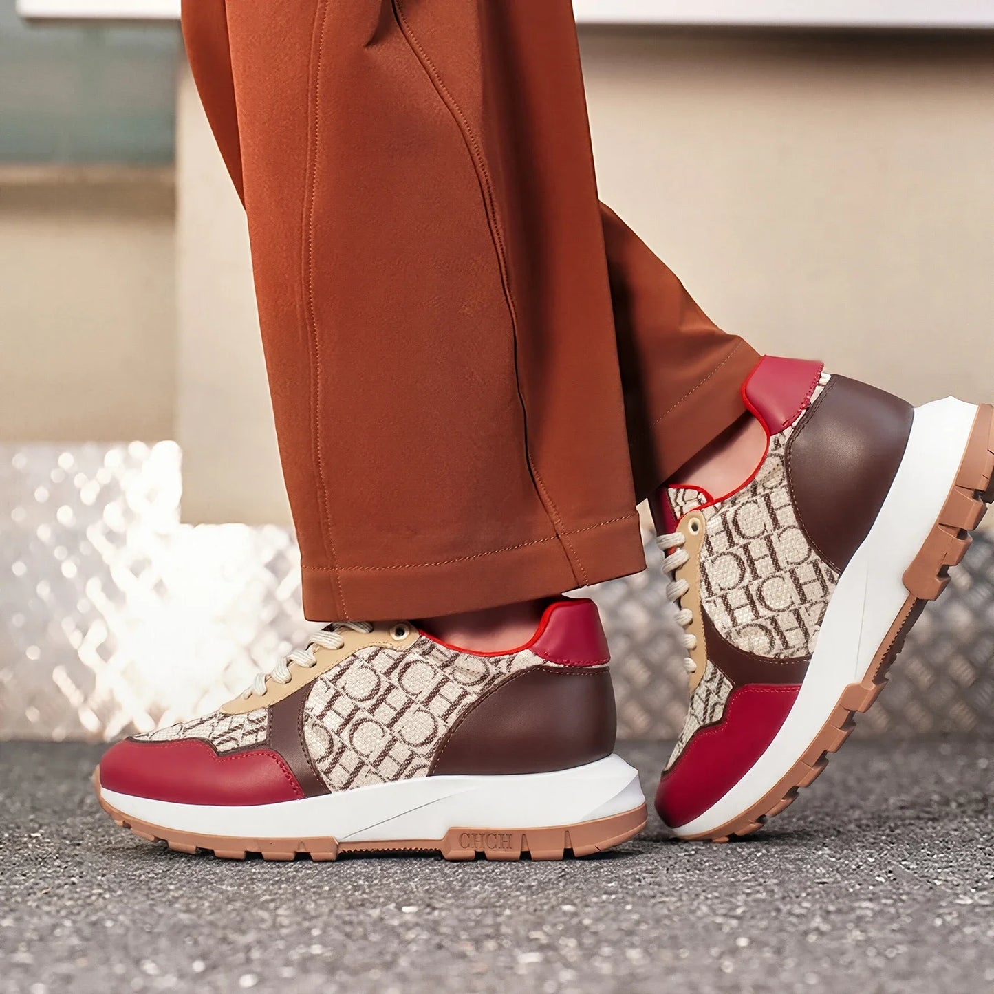 Women's Vulcanized Sneakers — Wine Red Anti-Slip Outdoor Walking Shoes — view 4 of sneakers