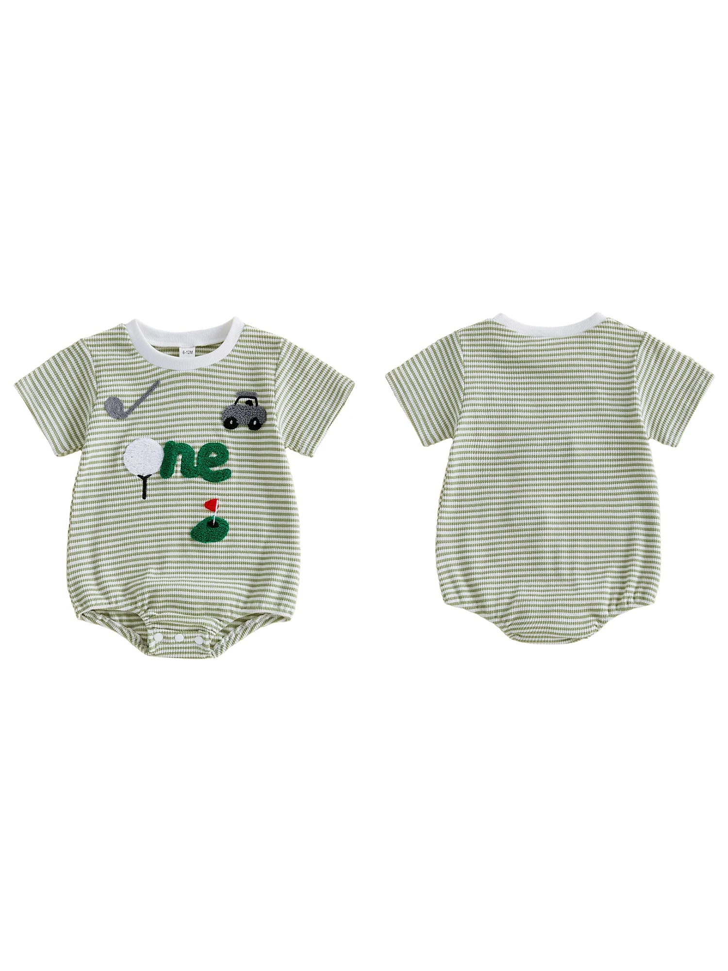 Baby Boy Golf Embroidery Striped Romper - Preppy Short-Sleeve Outfit — view 4 of baby rompers