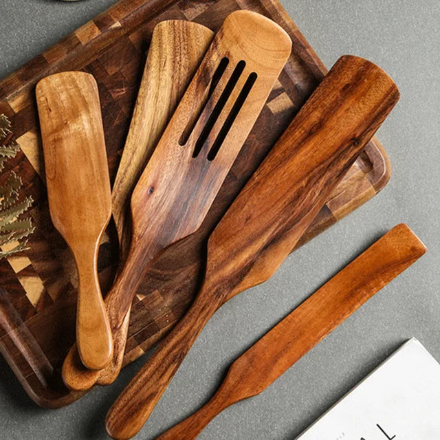 Teak Wooden Cooking Spoons Set — Smooth Non-Stick Kitchen Utensils (1-10 Pcs) — view 12 of dining & tableware