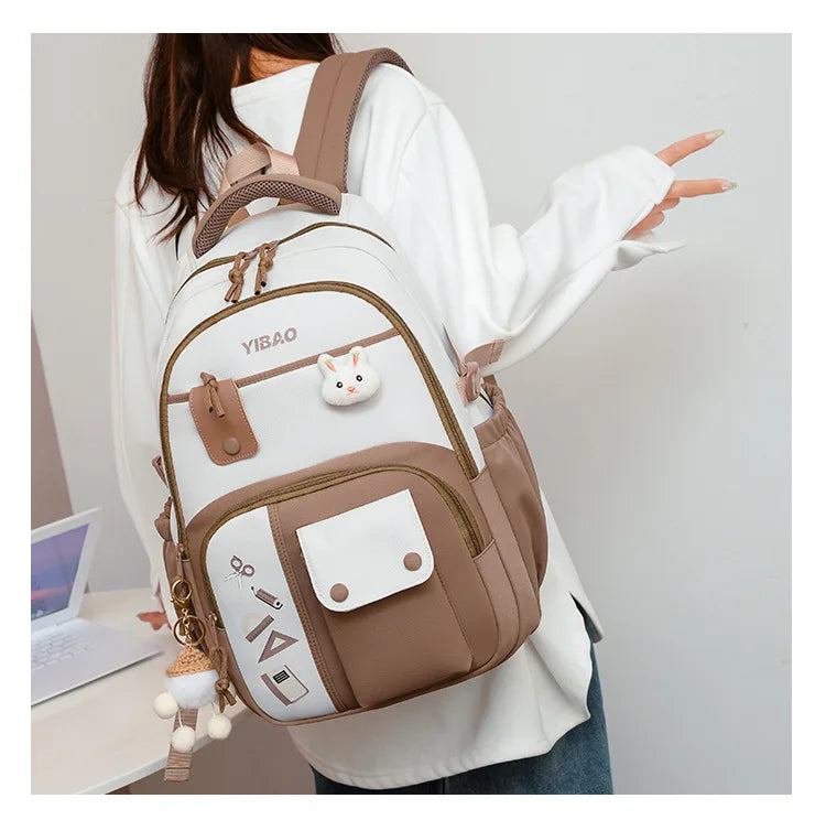 Cute rabbit children school backpack for teenage girls Fashionable splicing color contrast fresh lady knapsack kids schoolbags