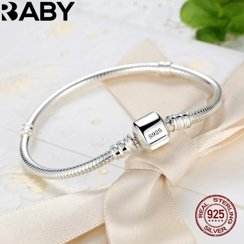 Women's 925 Sterling Silver Charm Bracelet — Handmade Snake Chain Fine Jewelry — view 1 of jewelry