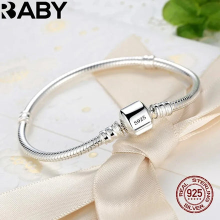Women's 925 Sterling Silver Charm Bracelet — Handmade Snake Chain Fine Jewelry