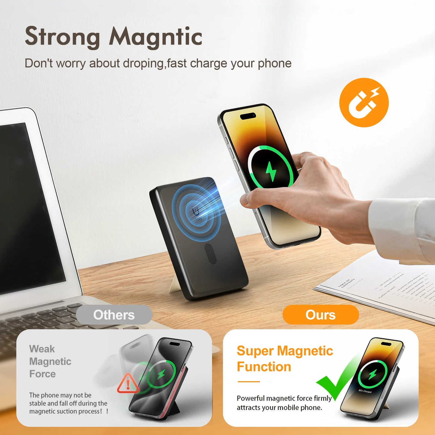 10,000mAh Magnetic Wireless Power Bank — 22.5W Built-In USB-C Cable Premium — view 5 of power banks