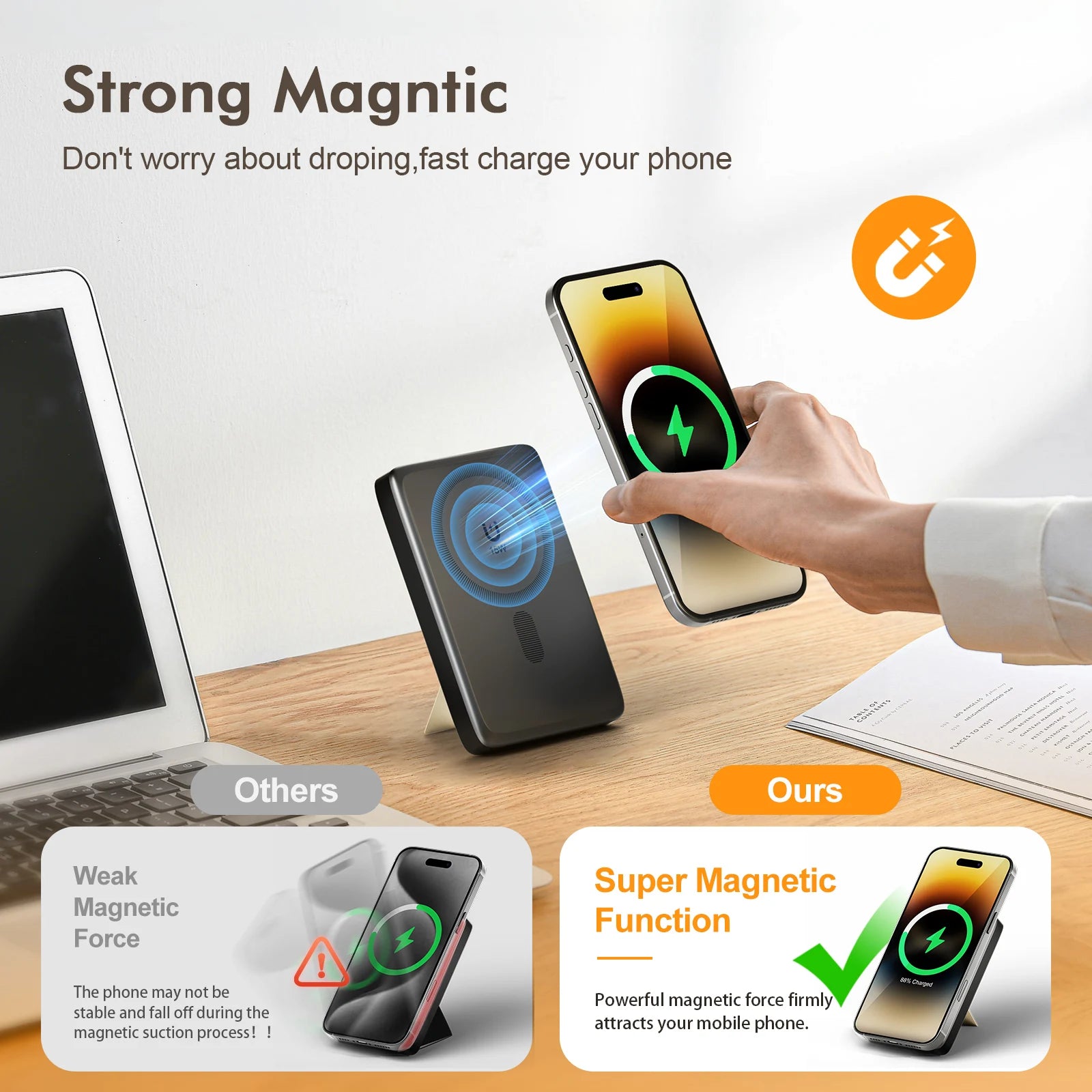 10,000mAh Magnetic Wireless Power Bank — 22.5W Built-In USB-C Cable Premium — view 5 of power banks