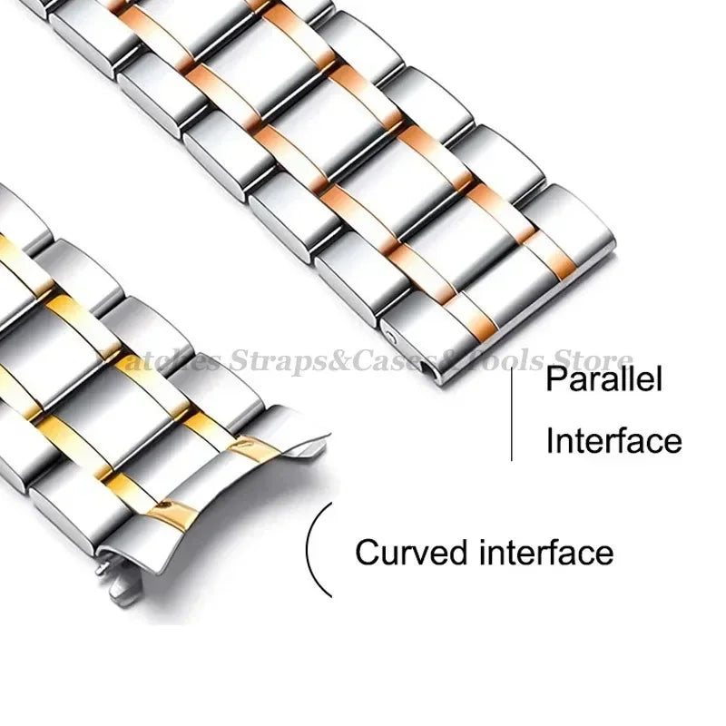 Curved-End Stainless Steel Watch Strap — Universal 12/13/14/15/16/17/18/19/20/21/22mm Band — view 3 of watch straps
