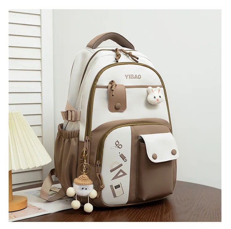 Cute rabbit children school backpack for teenage girls Fashionable splicing color contrast fresh lady knapsack kids schoolbags