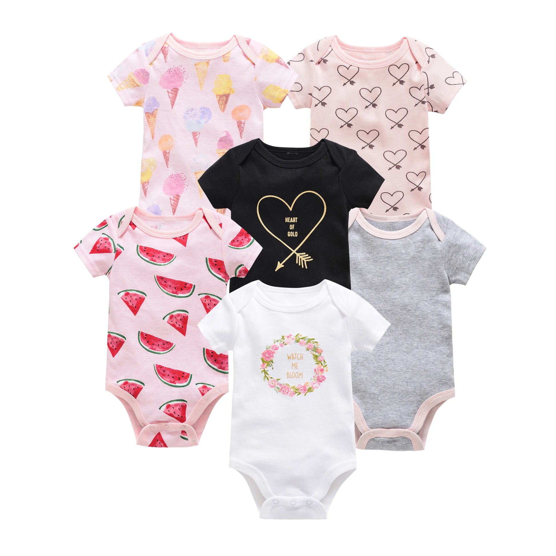 Baby Girls Cotton Bodysuit 3 & 6 Pack - Short Sleeve Newborn Onesies — view 3 of baby bodysuits