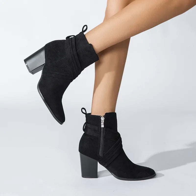 Pointed-Toe High-Heel Ankle Boots — Zipper Pump Booties for Autumn — view 4 of boots