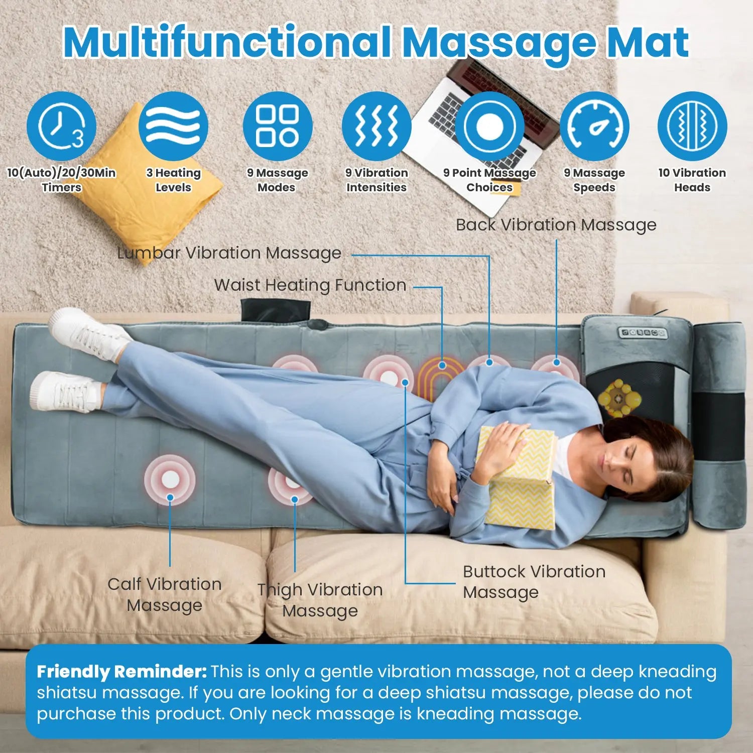 Full-Back Electric Massage Mat — Vibrating Heated Infrared Cushion — view 4 of recovery & massage