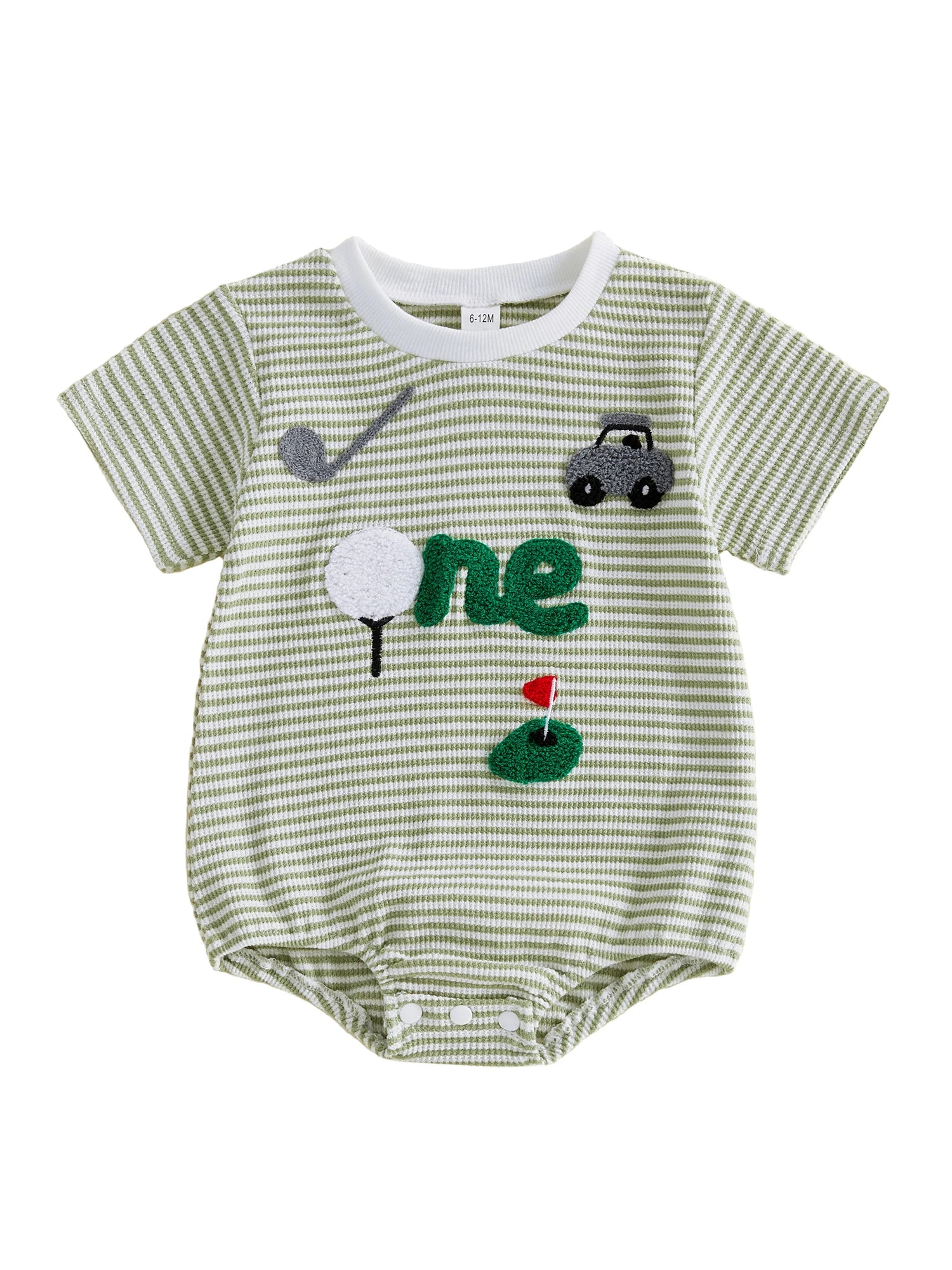 Baby Boy Golf Embroidery Striped Romper - Preppy Short-Sleeve Outfit — view 2 of baby rompers