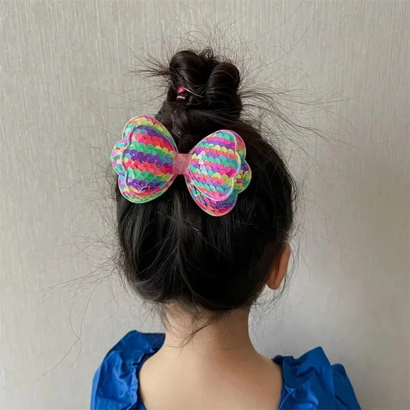 5PCS Long Gradient Color Sequin Glitter Big Bow Hair Clips for Girl Kids Cute Kawaii Princess Fairy Hairpin Fashion Accessories — view 4 of product