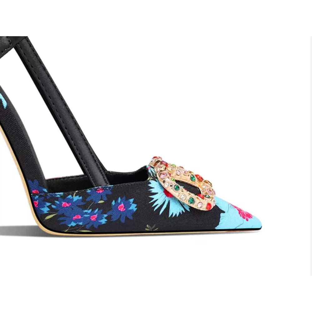 Heels & Pumps — Elegant Black Floral Pointed-Toe Stiletto Heels, Sophisticated Evening Pumps — view 6 of heels & pumps