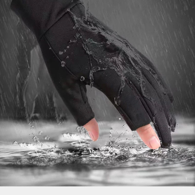 Velvet-Lined Winter Driving Gloves — Two-Finger Exposed Touchscreen Windproof Waterproof Gloves — view 5 of gloves