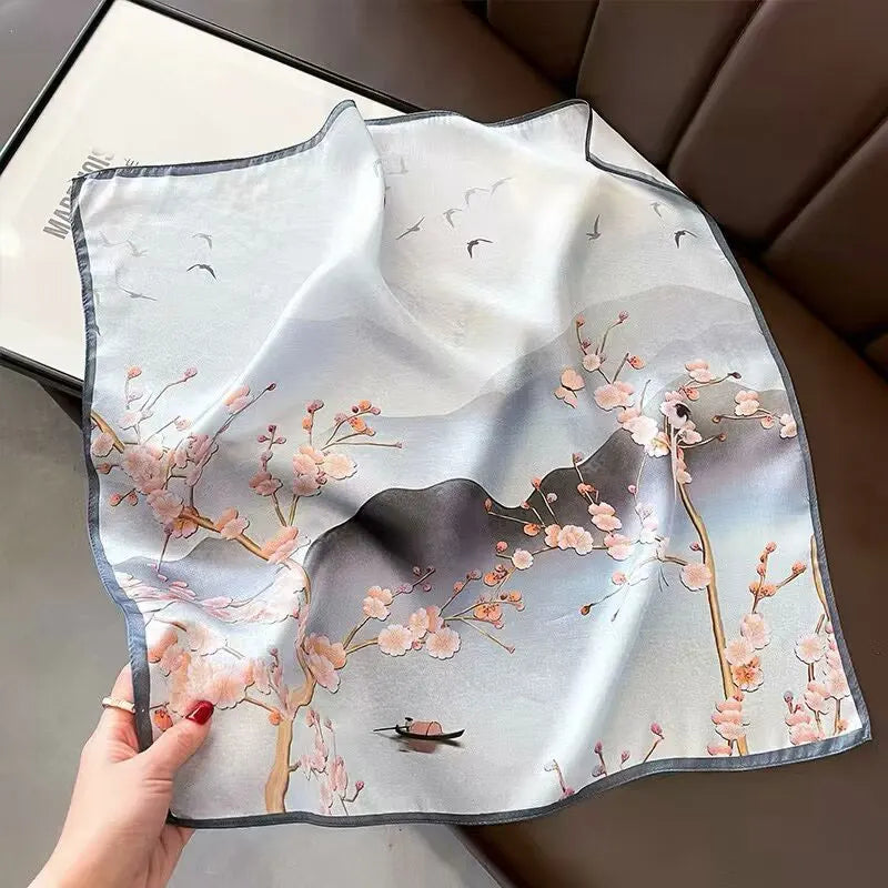 Silk Scarf Small Square 2026 Pashmina — 53×53cm Geometric Trending Palette Bandana Hair Scarf
