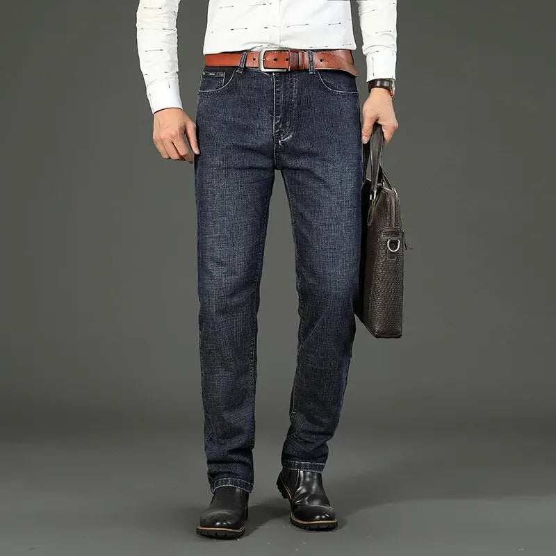 Wthinlee Men's Business Jeans — Stretch Straight Fit Classic Denim Trousers — view 2 of men's clothing