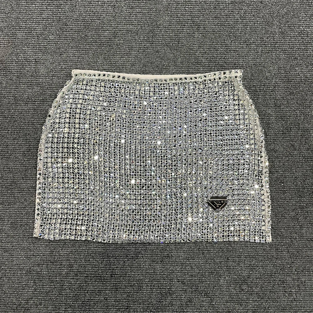 YOUR BUMP CURVE Elegant Ladies Handmade Square Crystal Stretch Mesh Zipper A-Line Mini Skirt Wedding Party