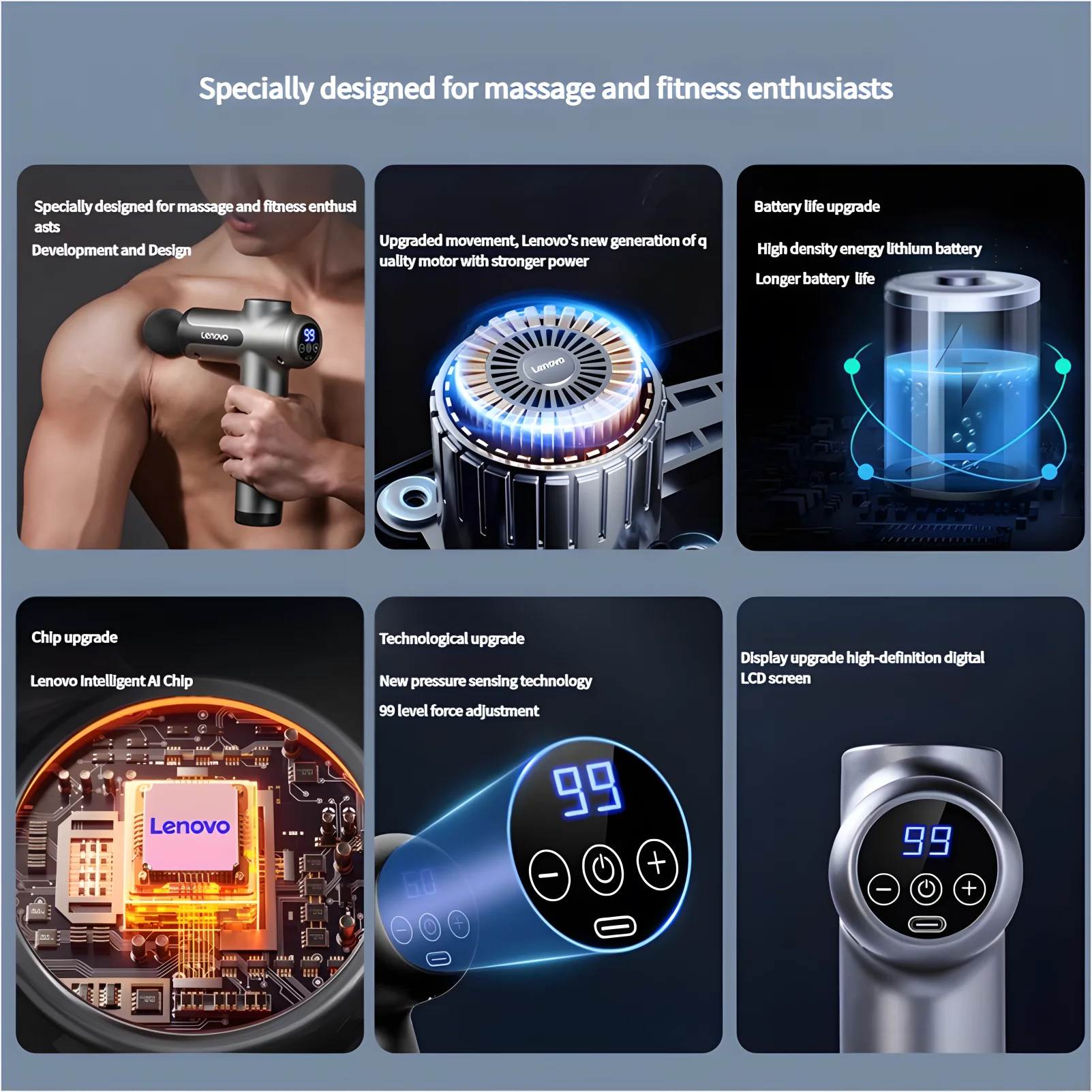 Fascia Massage Gun – Deep Muscle Relief, LED Touch Screen, 8 Heads — view 3 of sports & fitness