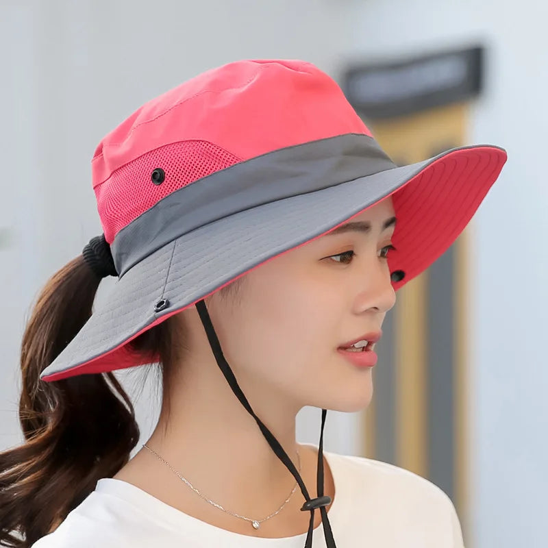 Child-Parents Fishing Hat Girls Outdoor UV Protection Bucket Hat Women's Panama Summer Wide Brim Bob Hiking Sun Hat for Woman