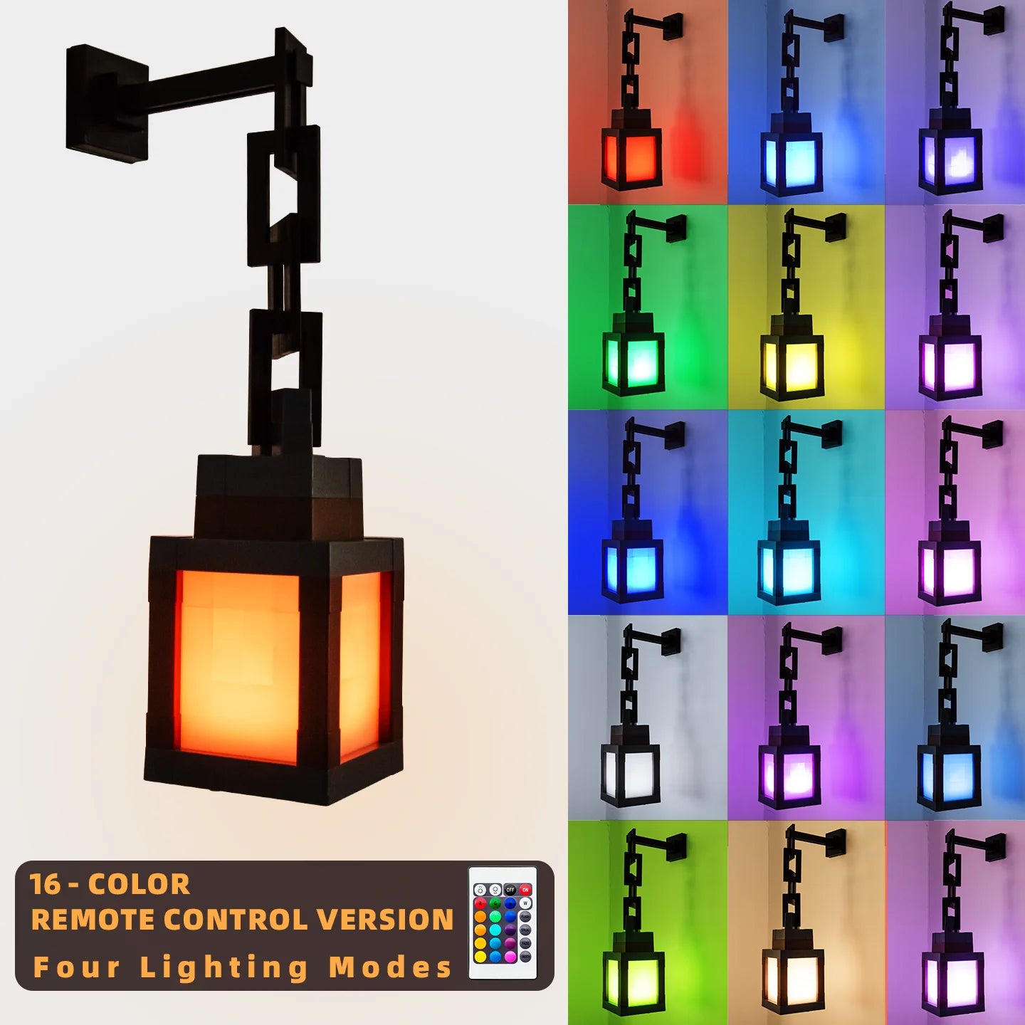 Pixel Style Night Light Lantern — 16-Color DIY Portable Tabletop Decoration Lamp