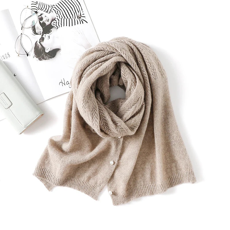 100% Cashmere Cardigan Wrap — Dual-Purpose Sweater Scarf Pearl Cape Soft Knit Shawl — view 5 of scarves & wraps