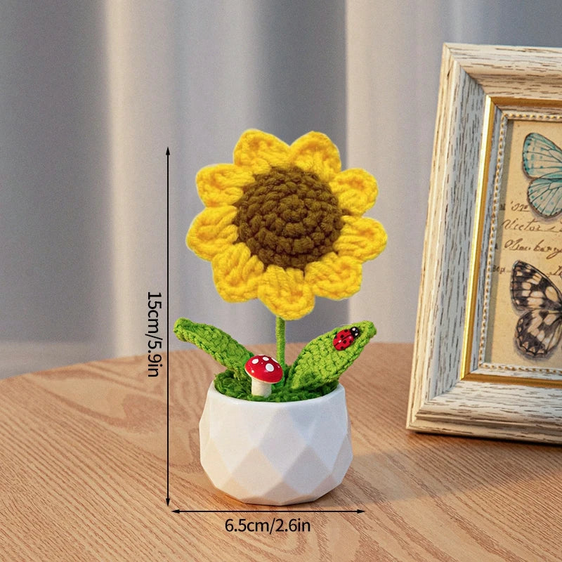 Home Decor Handmade Crochet Potted Plant — Cute Mini Faux Flower for Car, Desk & Office — view 8 of home decor