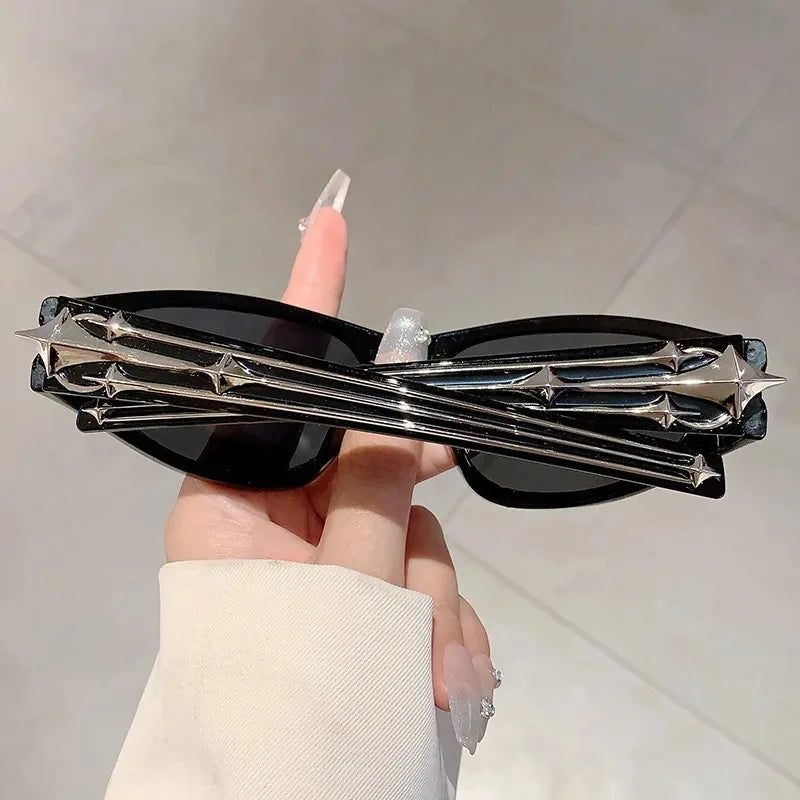 Y2K Cat-Eye Sunglasses Luxury — Punk Hip-Hop Rivet Star Designer Vintage Eyeglass UV400 Shades — view 6 of sunglasses