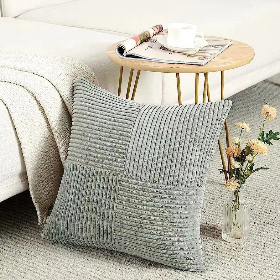 Rust Boho Corduroy Throw Pillow Cover &mdash; 18&times;18 in Terracotta Patchwork Accent Cushion — view 9 of cushion covers & pillow cases