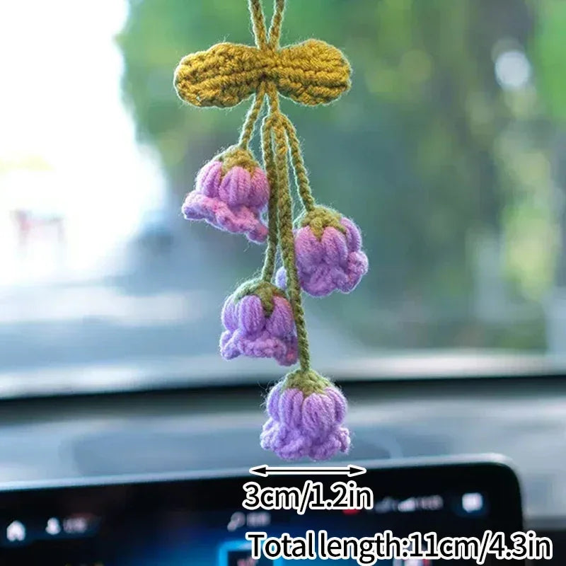 Home Decor Crochet Flower Pendant — Hand-Knitted Car Interior Hanging Decor & Bag Accessory
