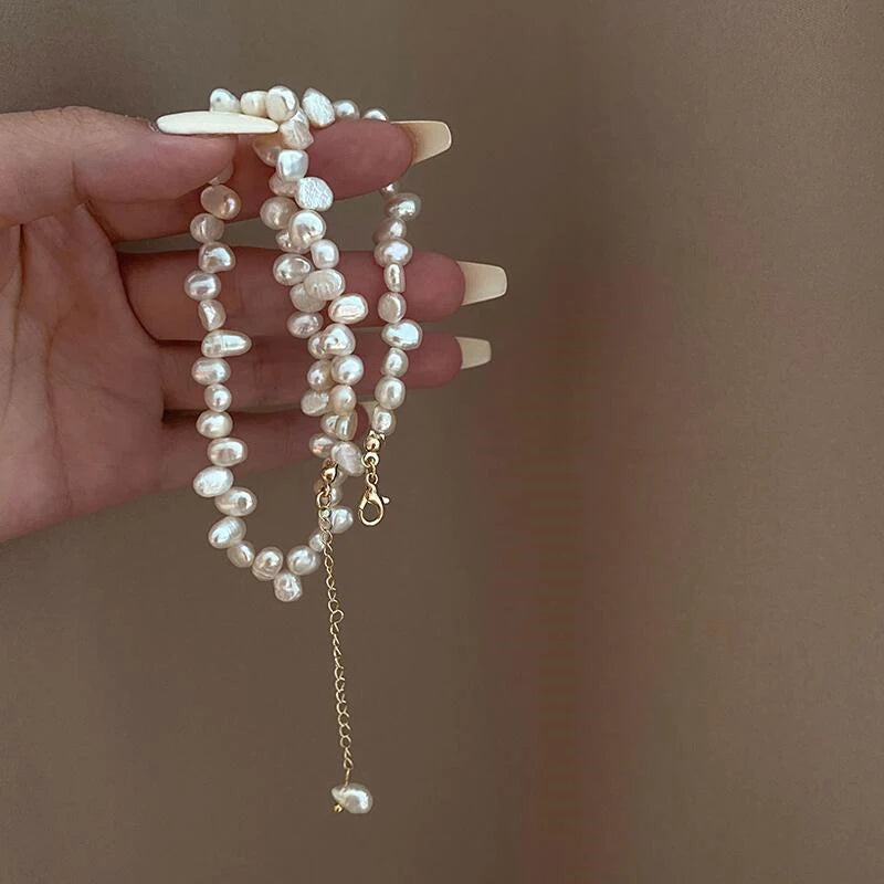 Pearl Baroque Choker Necklace — White Collarbone Chain Wedding & Fashion Piece — view 4 of necklaces