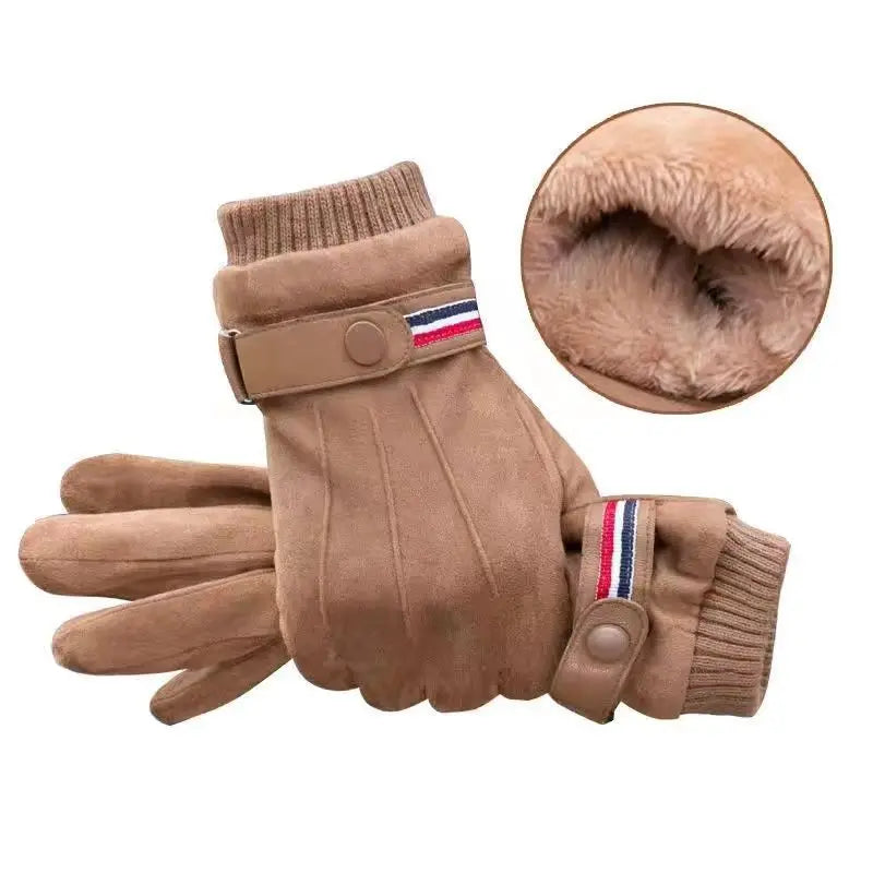 Velvet-Lined Suede Cycling Gloves — Windproof Touchscreen Winter Driving Gloves for Men — view 7 of gloves