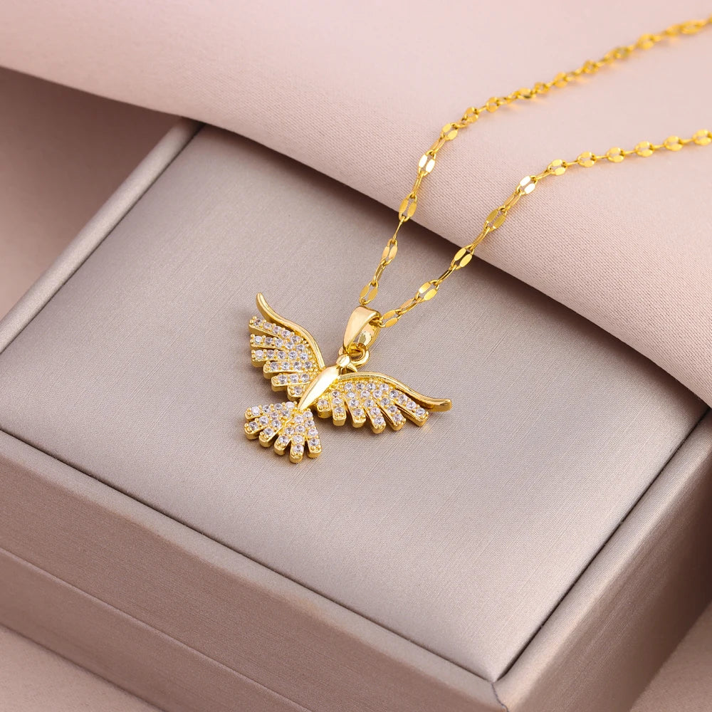 Women's Vintage Phoenix Pendant Necklace — 18K Gold Plated Retro Jewelry — view 2 of jewelry