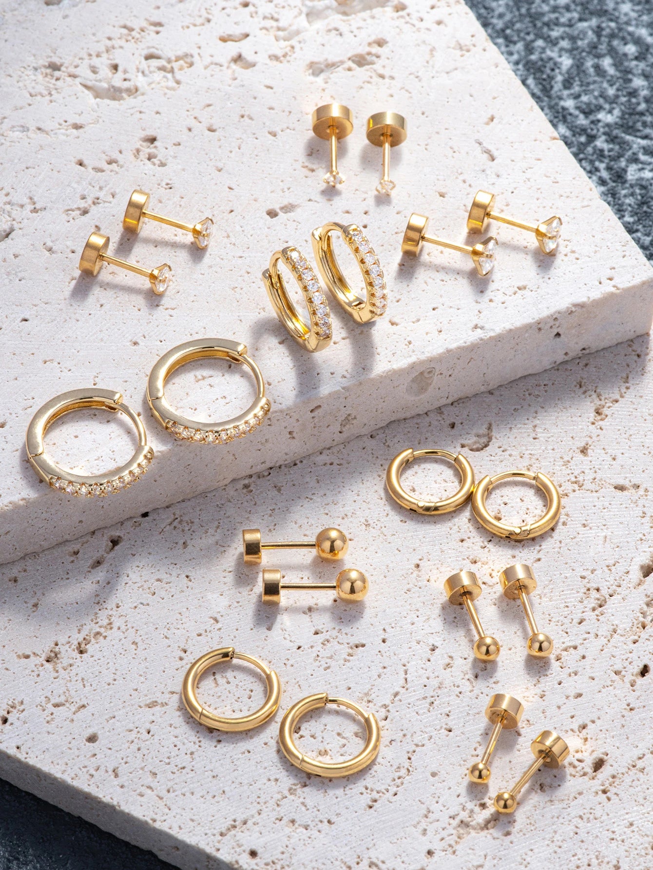 Women's 10-Pair Small Gold Hoop Stud Earring Set — 18K Gold Plated Jewelry — view 5 of jewelry