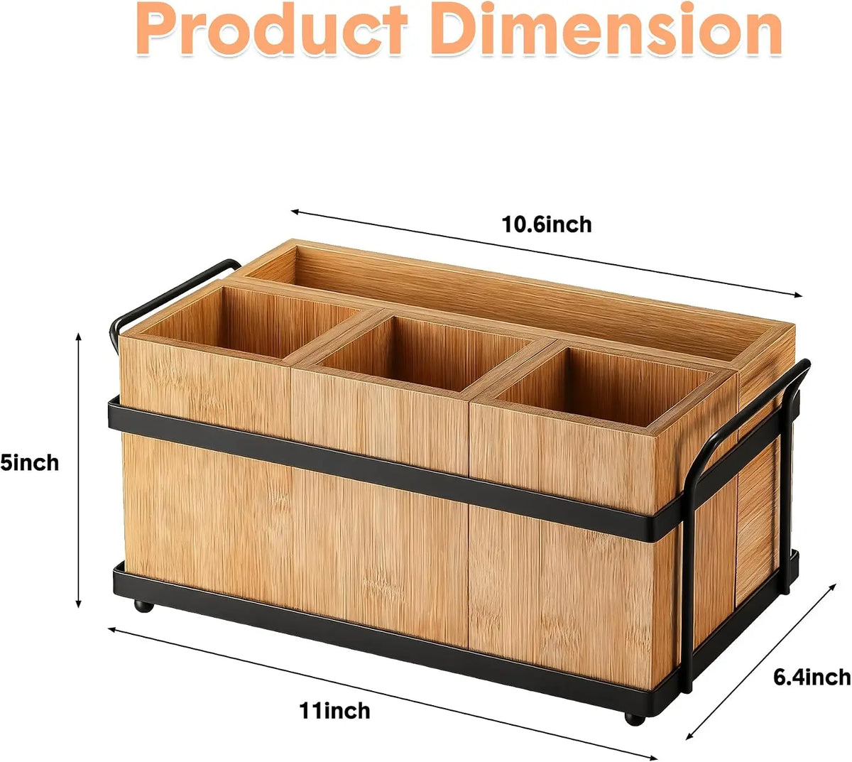 Wood Kitchen Utensil Holder with Metal Tray, Spoon & Fork Storage — product photo 7
