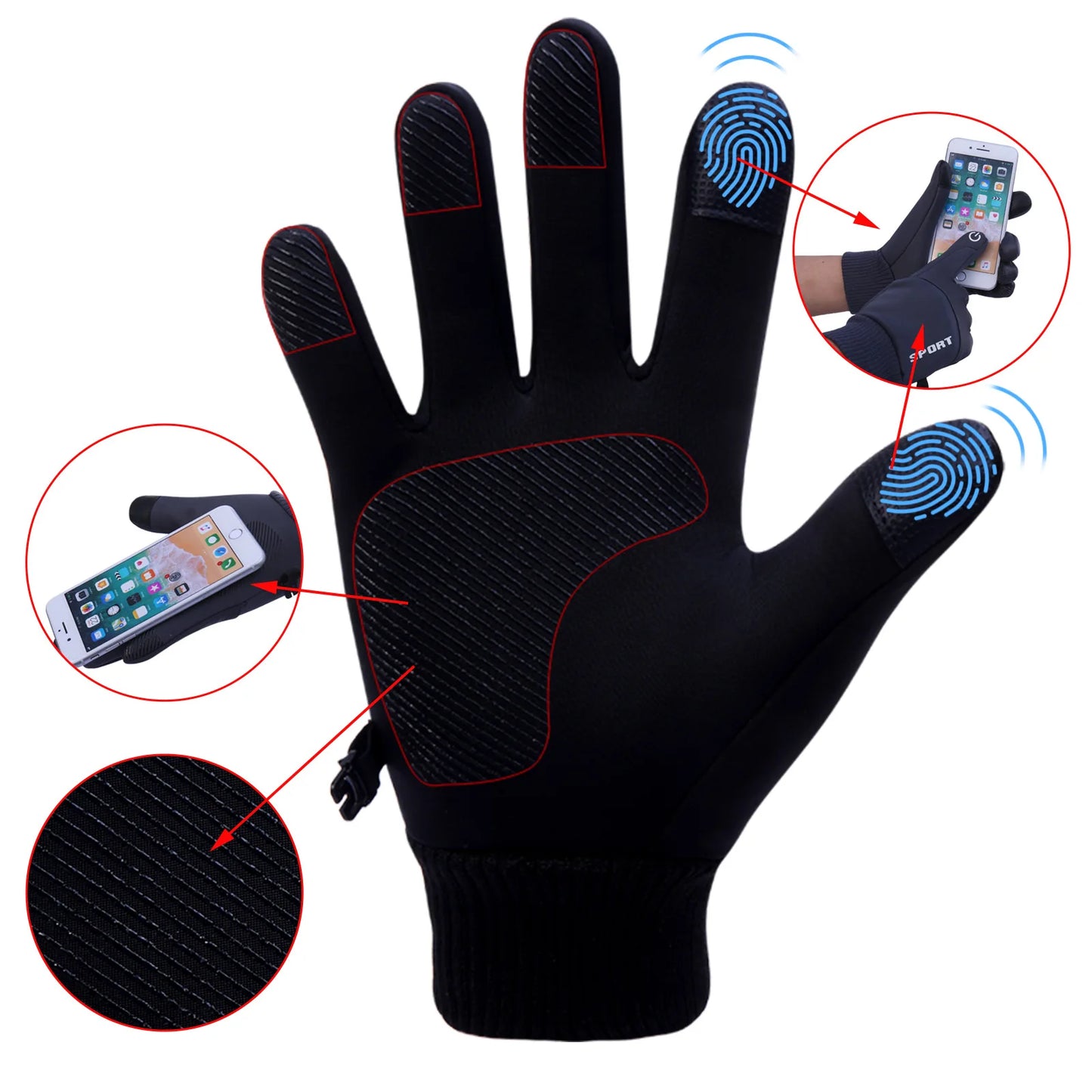 Winter Gloves Thermal Water-Resistant Touchscreen — Windproof Driving Running Ski Riding Gloves — view 2 of gloves