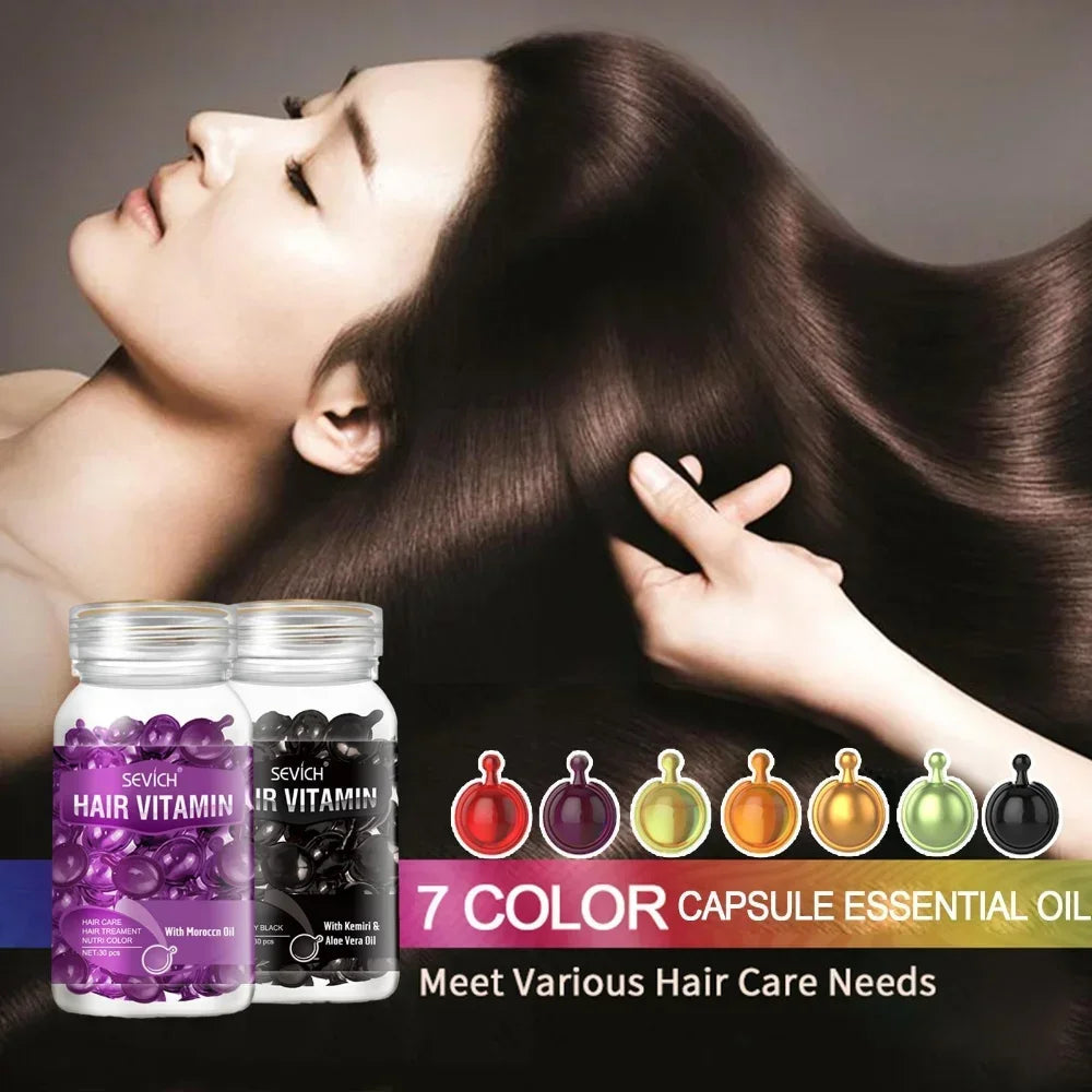 30pcs Moroccan Hair Oil Capsules – Smooth & Silky Keratin Complex Hair Repair Serum