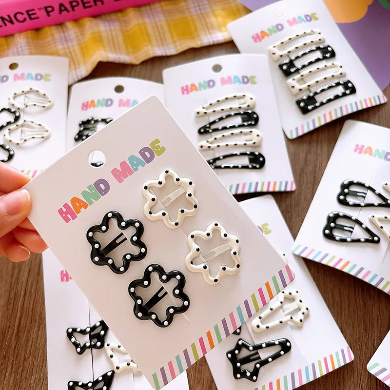 New polka dot hair clip black and white color clip girl versatile bangs clip hair accessory for short hair — view 2 of product